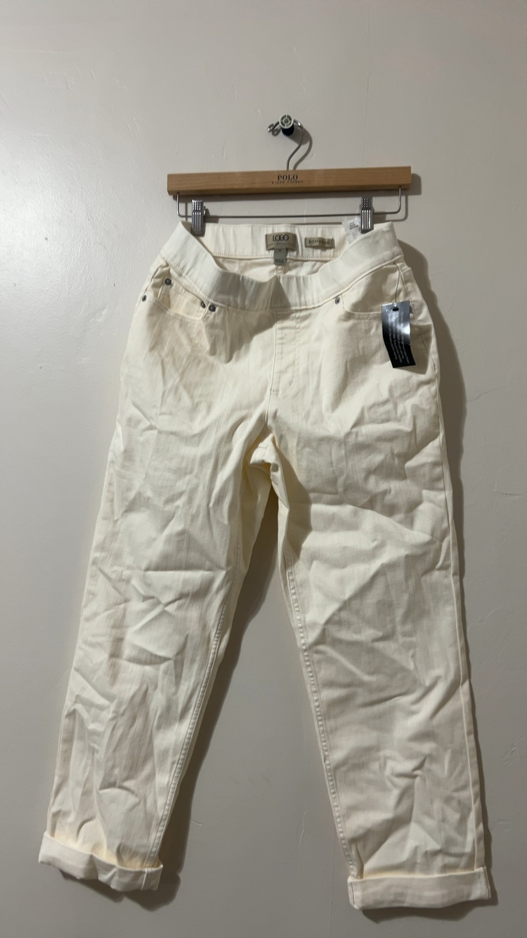Logo Cream Boyfriend Jeans Size 10 High Waist